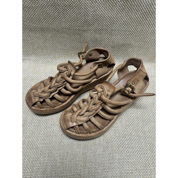 $260 Free People A.S. 98 Sandals Tan Strappy Ankle Sz 37 Comfy Wedge Beige - Picture 15 of 16